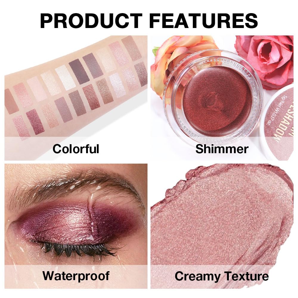 Kaely Single Cream Eyeshadow Pot, Rose Shimmer Eye Shadow for Older Women High Pigmented Waterproof, Natural Eyeshadow Palette Makeup Brightener, sombras en crema para ojos, Blendable, 27-BrightBean Baby