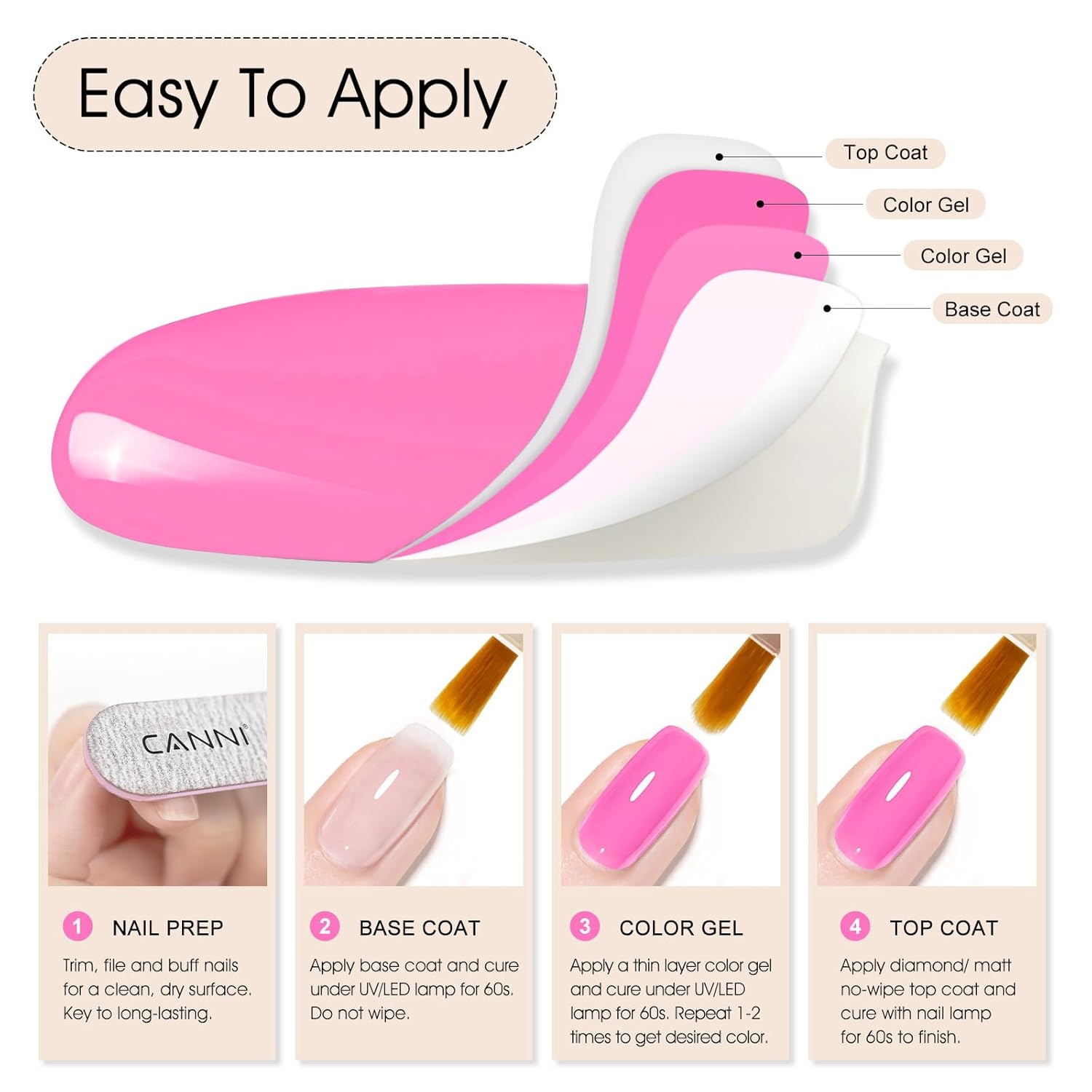 CANNI Hot Pink Gel Nail Polish – 9ml Soak Off UV LED, Long Lasting High Gloss for DIY & Salon Use For Women-BrightBean Baby