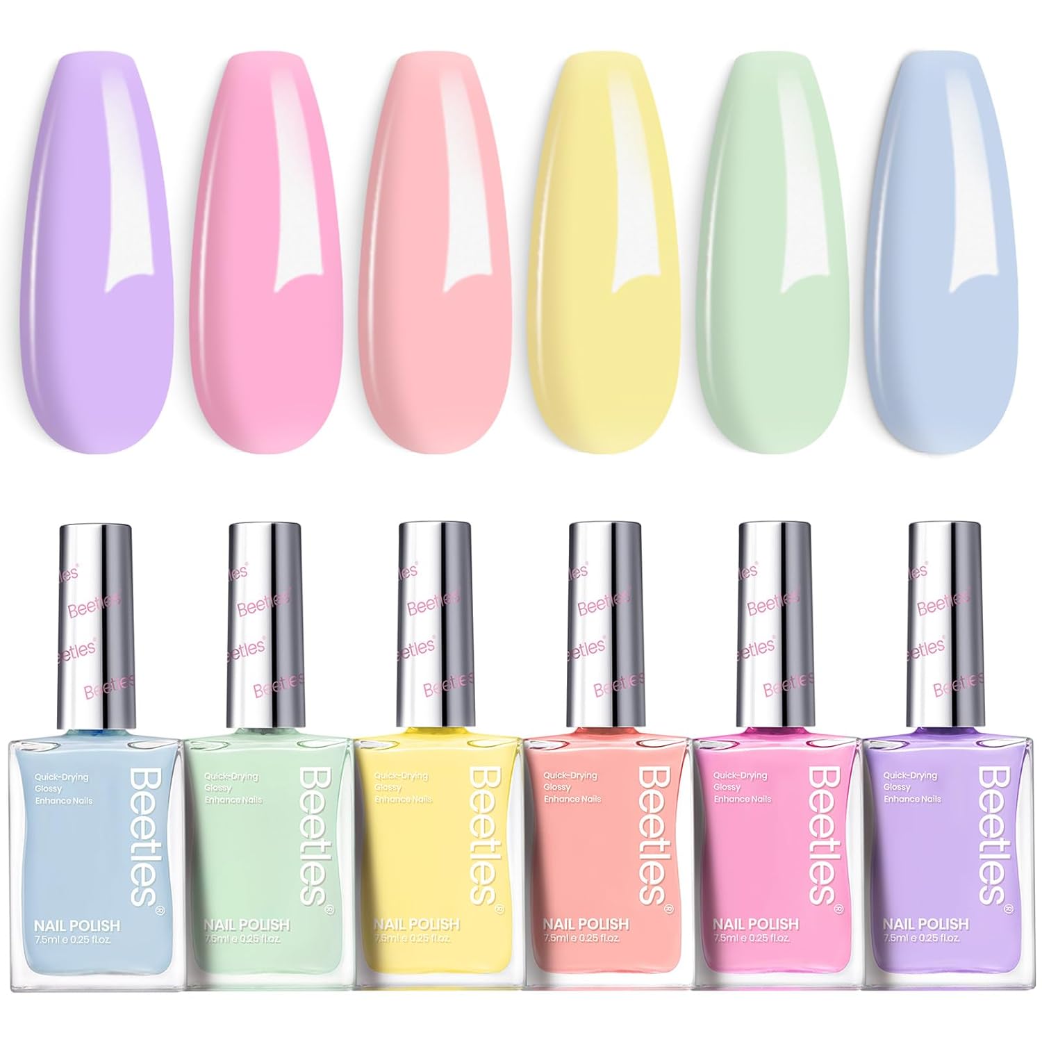 Beetles Pastel Nail Polish Set -6 Colors Pink Blue Yellow Nude Pink Purple Nail Polish Set Quick Dry Finger DIY Air Dry Nail Art Salon Home Pastel Reverie Gift for Women-BrightBean Baby
