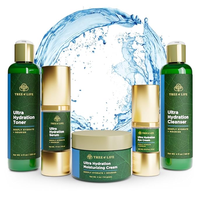 Tree of Life Hydrating Anti-Aging Moisturizing Complete Regimen, includes Face Cleanser (4 Fl Oz), Toner (4 Fl Oz), Serum (1 Fl Oz), Face and Body Cream (4 Oz) and Eye Cream (0.5 Fl Oz)-BrightBean Baby