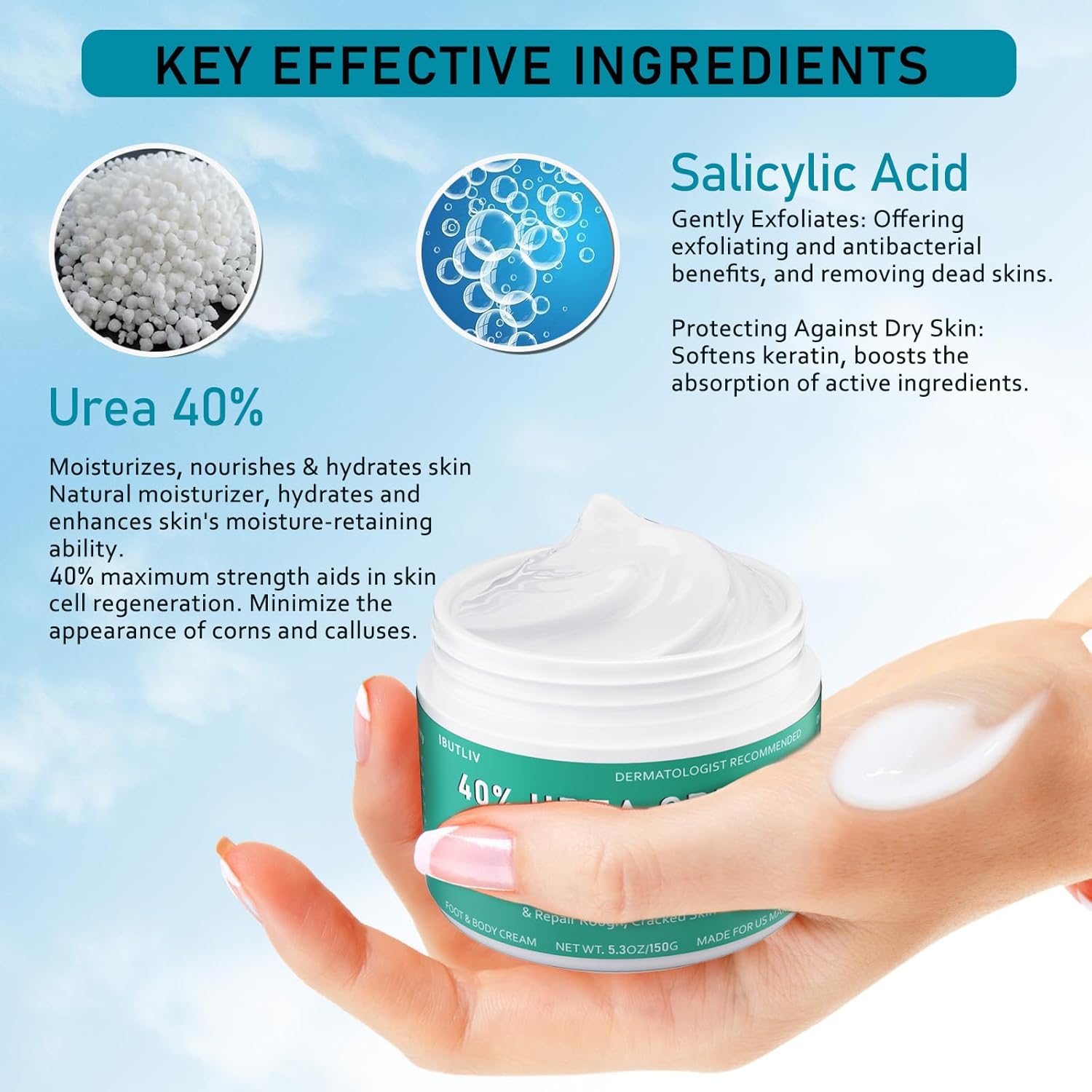 Urea Cream 40 Percent For Feet Maximum Strength - plus Salicylic Acid 2% Foot Cream For Dry Cracked Heels Feet Knees - Dead Skin Cuticle Callus Remover Toenail Softener - Pack of 2-BrightBean Baby