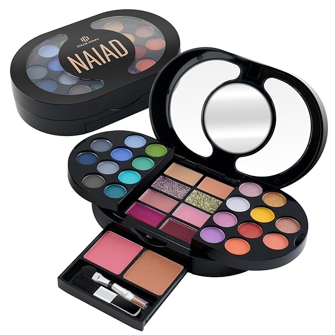 Color Nymph Travel Makeup Palette with Mulit-Colors Eyeshadows,Concealer, Body Glitter,Lip Glosses,Blush,Highlighter,Makeup Applicators And Mirror-BrightBean Baby