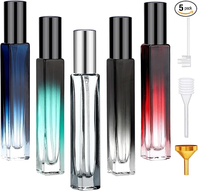 Segbeauty 0.34oz Refillable Perfume Bottle Travel, 5 Pack Glass Spray Bottles for Perfume, 10ml Empty Mini Fine Mist Cologne Travel Bottle, Portable Cologne Sprayer Atomizer with Refill Tool Kit-BrightBean Baby