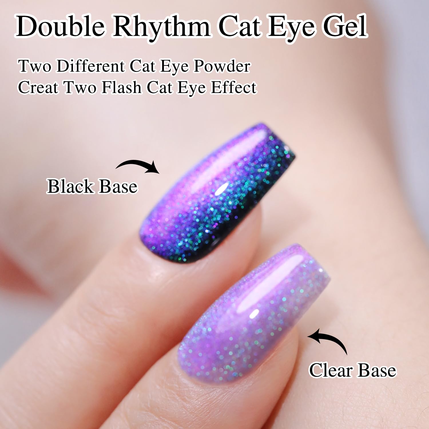 Double Rhythm Jelly Glass Cat Eye Gel Polish with Magnet 15ML Holographic Glitter Shimmer Translucent Sheer Color Magnetic Nail Polish Salon DIY at Home (Blue Purple-MC1049)-BrightBean Baby