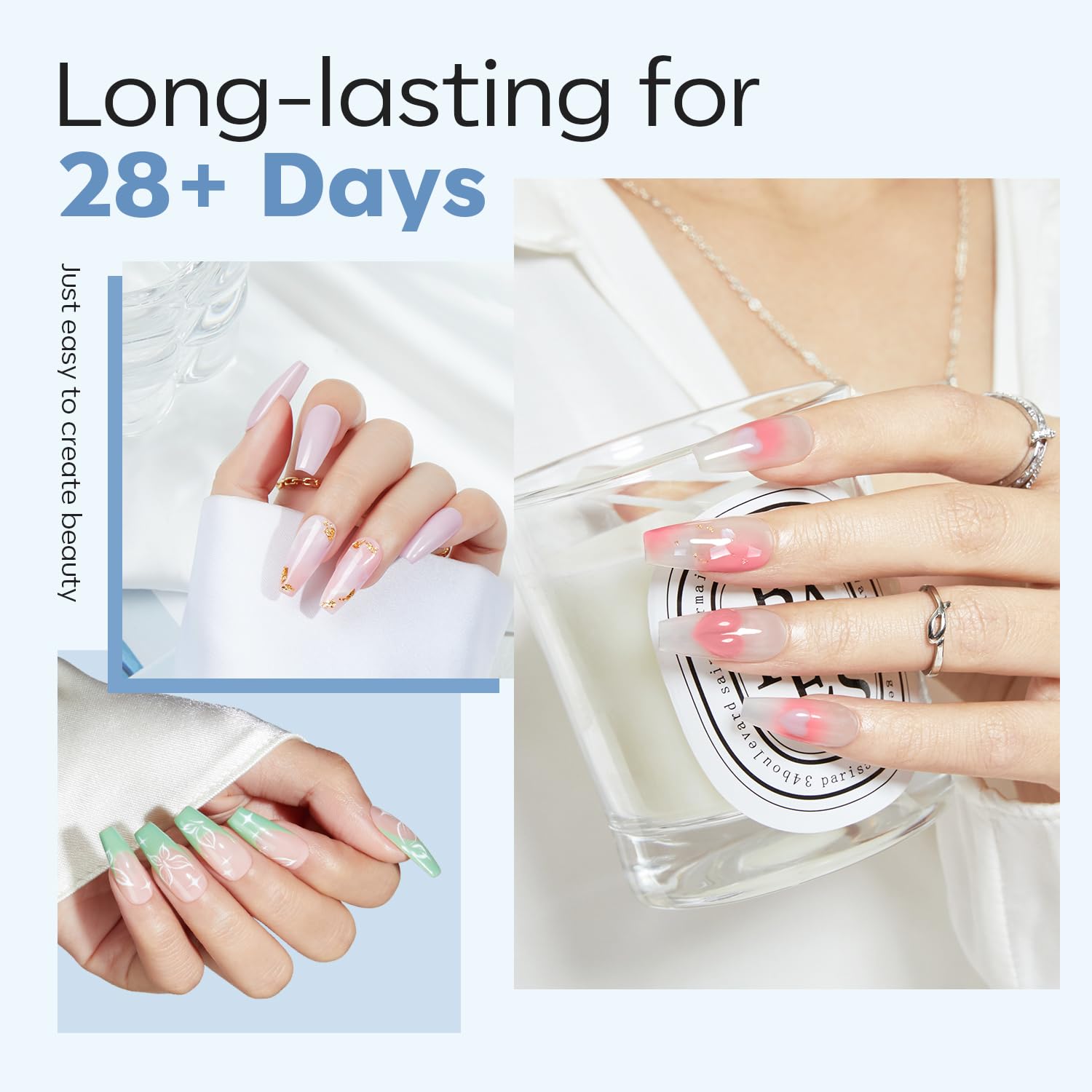 modelones Medium Coffin Nail Tips, Pre-shaped Soft Gel Tips Fake Nails False Acrylic Clear Full Cover Press on Extension Kit Gel Manicure DIY at Home 216PCS 12Sizes-BrightBean Baby