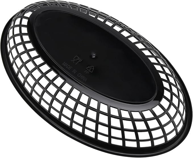 80 Pack 9x5.7x1.6 Inch Black Plastic Fast Food Baskets, Restaurant Serving Basket, Oval Fast Food Serving Baskets for Picnic, Deli Serving, Chicken, Burgers and Fries
