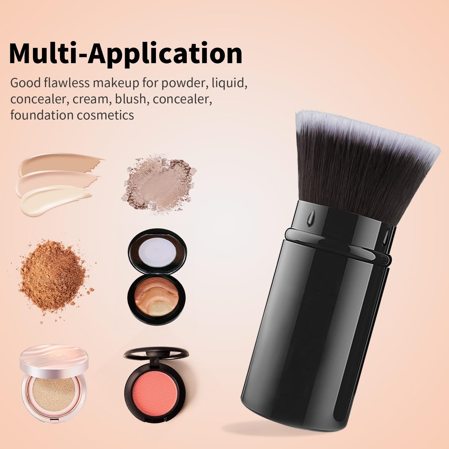 Falliny Makeup Brushes, Retractable Travel Kabuki Powder Foundation Brush, Portable Face Liquid Foundation Sunscreen Brush with Cover for Blending Liquid, Bronzer,Cream or Flawless Powder Cosmetics-BrightBean Baby