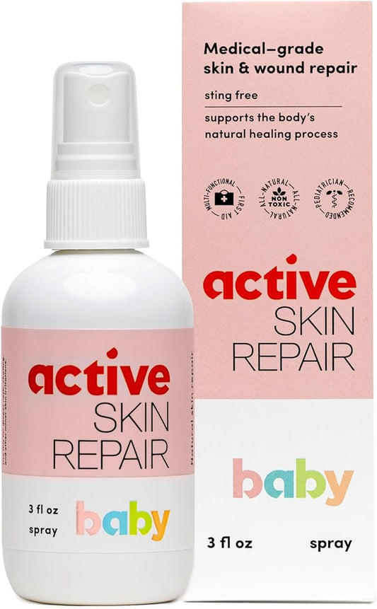 Active Skin Repair Natural, Non-Toxic, No Sting Baby Spray First Aid Safe For Use on Diaper Rash, Baby Acne, Eczema, Cuts, Wounds, Scrapes, and Other Skin Irritations (3 oz. Spray)-BrightBean Baby