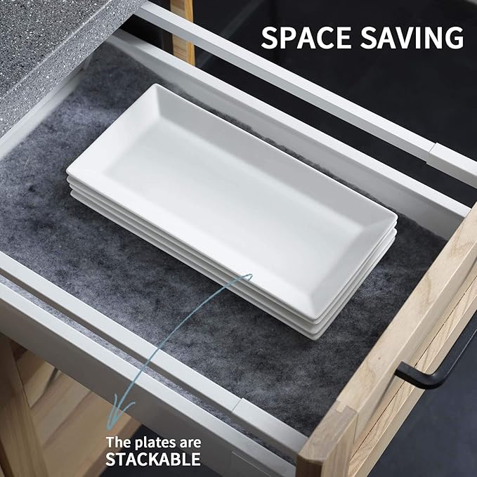 Sweese Porcelain Serving Tray, 12 Inch Rectangle Plates for Sushi, Meat, Desserts, Cakes, White Serving Platter for Restaurant, Banquet, Party, Microwave Oven Dishwasher Safe, Stackable, Set of 4