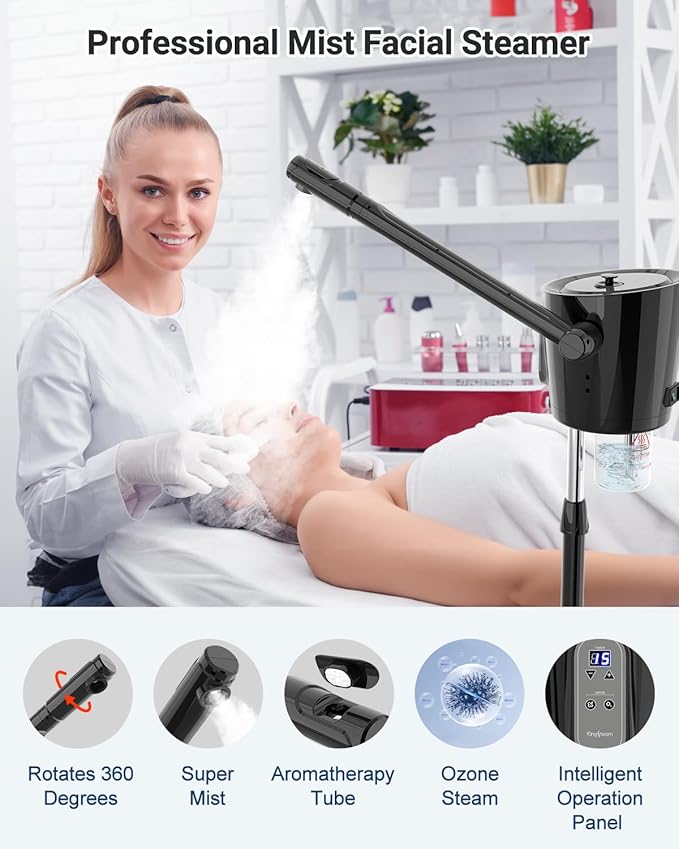 Kingsteam Professional Facial Steamer with Ozone - Ionic Nano Hot Mist Steamer with Large Capacity and 30-Min Timer for Estheticians, Beauty Salons, and Home Skin Care Use-BrightBean Baby