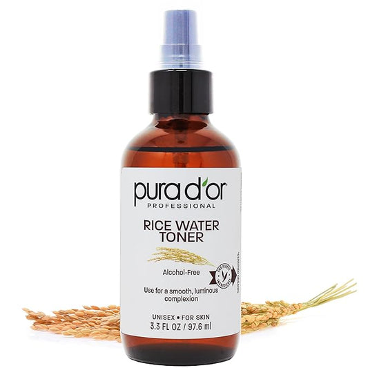 PURA D'OR 3.3 Oz Rice Water Facial Toner - Hydrating, Balancing & Soothing Formula with Natural Extracts - Skin Texture Support for Radiant Skin - Alcohol-Free - Travel Size-BrightBean Baby