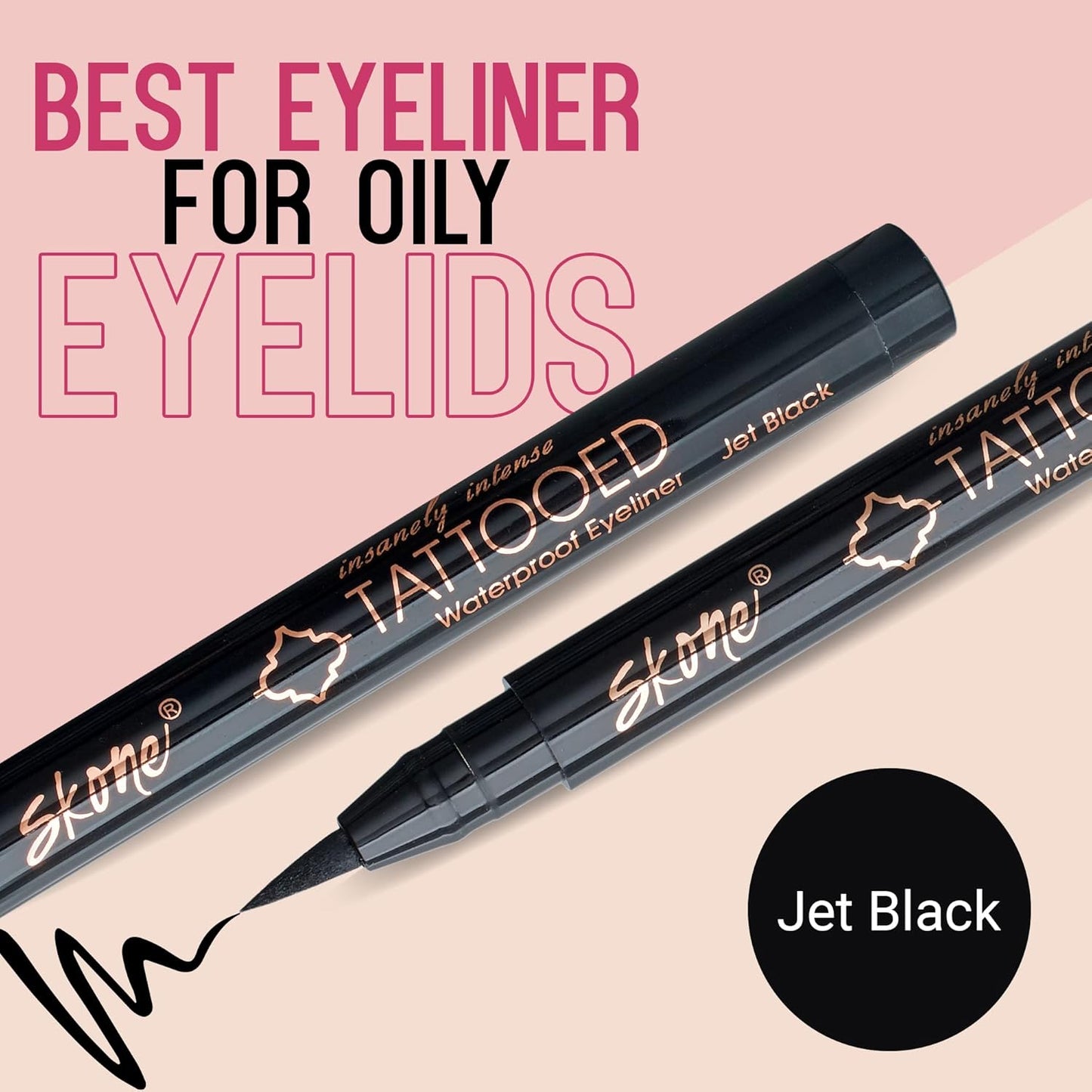 Skone Waterproof Liquid Eyeliner - Long Lasting & Smudge Proof - Insanely Intense Tattooed Eyeliner Pen with Felt Tip Applicator - Jet Black (0.07oz)-BrightBean Baby