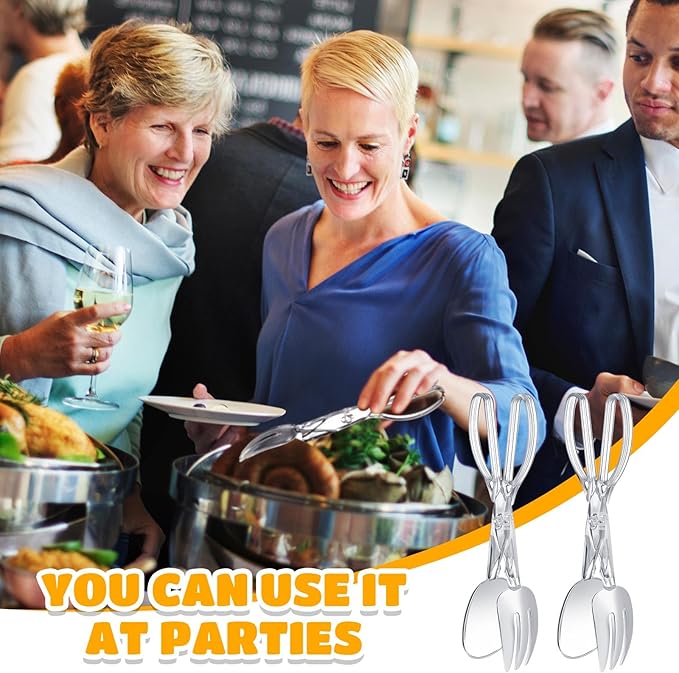 Tioncy Set of 6 Plastic Salad Scissor Tongs 11.2 Inches for Serving Reusable Food Tongs, Clear Utensils for Chef Cooking, Kitchen, Buffet, Party, Catering Supplies