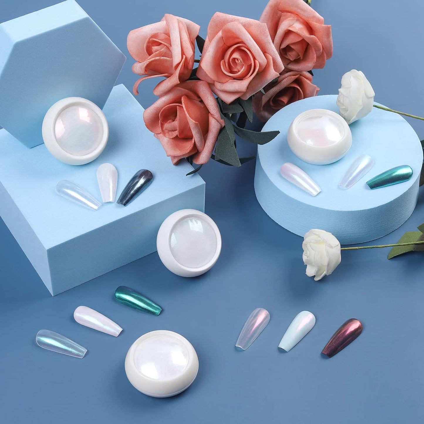 Artdone Chrome Nail Powder Metallic Mirror Glitter Effect Pigment Iridescent Aurora Mermaid Pearl Dust Kit for Gel Polish Nail Art Decoration, Resin Craft Arylic Powder-BrightBean Baby