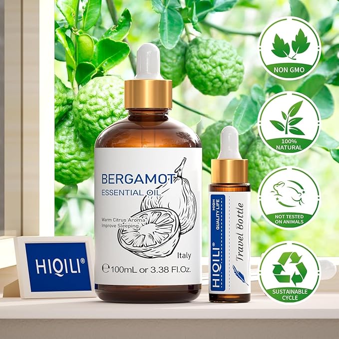 HIQILI Bergamot Essential Oil for Diffuser, Skin, Hair, DIY, 100% Pure & Natural - 3.38 Fl Oz (100 mL)-BrightBean Baby
