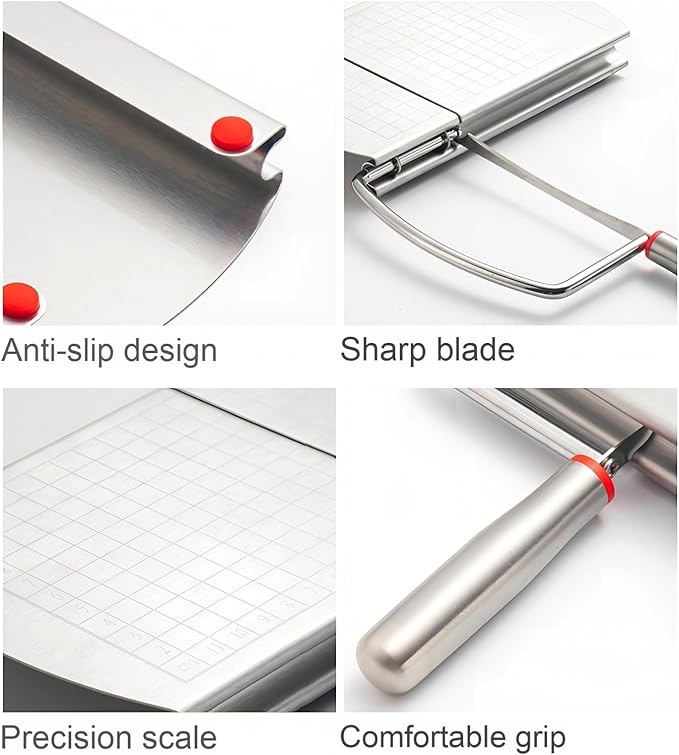 Cheese Slicer Stainless Steel Cheese Slicer with Measurement Scale - for Ham, Butter & Cheese Division