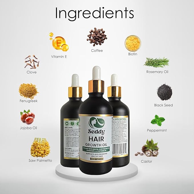 Seddy Rosemary Mint Hair Growth Oil – Caffeine, Rosemary, Castor, Biotin, Peppermint, Argan & Jojoba | Hair Growth Oil & Scalp Treatment for Thicker, Fuller, Healthier Hair -3.4 Fl. Oz-BrightBean Baby