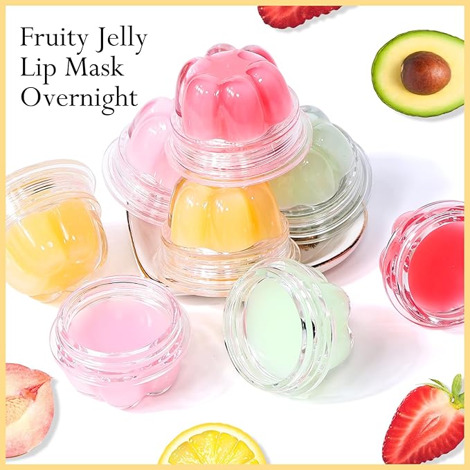 2Pc Jelly Lip Mask Overnight,Fruity Lemon Lip Sleeping Mask Day Night Repair Kawaii Lip Balm Hydrate Plump Dry Lip Scrubs Exfoliator,Lip Care Lip Moisturizer with Collagen-Lemon-BrightBean Baby