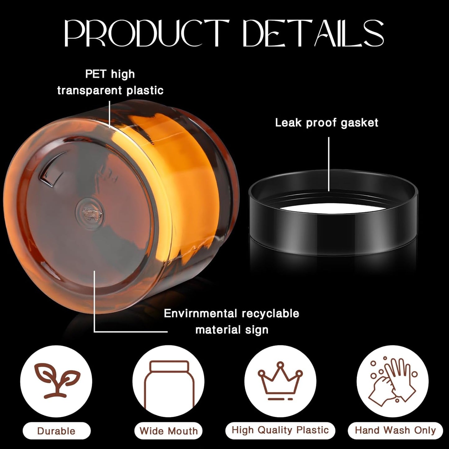 SATINIOR 100 Pcs Plastic Jars with Lids Small Containers Lids Wide Mouth Small Plastic Containers for Lotion Cream Rhinestones Body Butters Travel Storage(2 oz,Amber)-BrightBean Baby