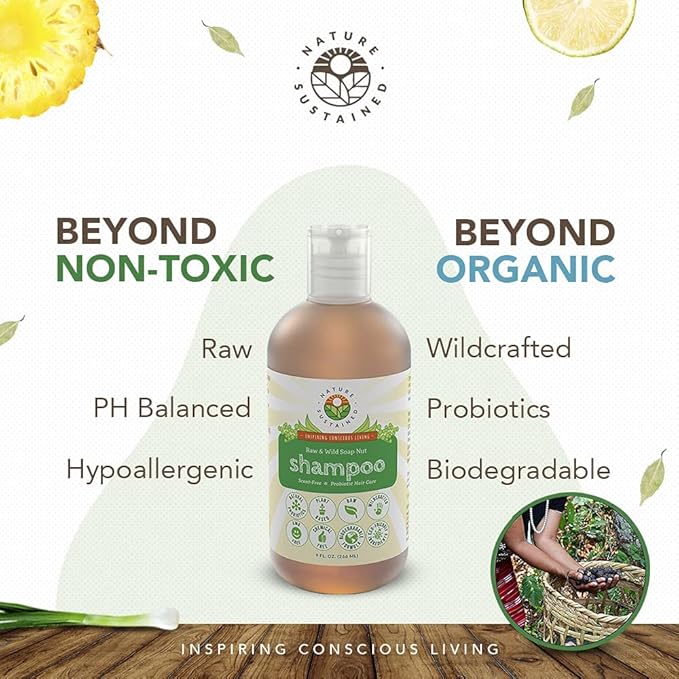 Organic Shampoo - Raw & Wildcrafted with Probiotics, Hypoallergenic Natural & Sulfate Free Shampoo for Sensitive Scalp, Dry Hair, Dandruff, Gallon, Lemongrass-BrightBean Baby