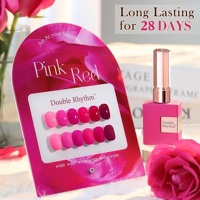 Double Rhythm 6 Pcs 15 ML Gel Polish Set Same Color Same Bottle Soak Off Gel Polish Kit Nail Art Manicure Salon DIY at Home for Women (Neon Light Pink Purple Burgundy Red-T6-8)-BrightBean Baby