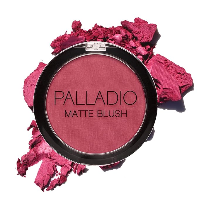Palladio Matte Blush, Brushes onto Cheeks Smoothly, Soft Matte Look and Even Finish, Flawless Velvety Coverage, Effortless Blending Makeup, Flatters the Face, Convenient Compact, Velvetine-BrightBean Baby
