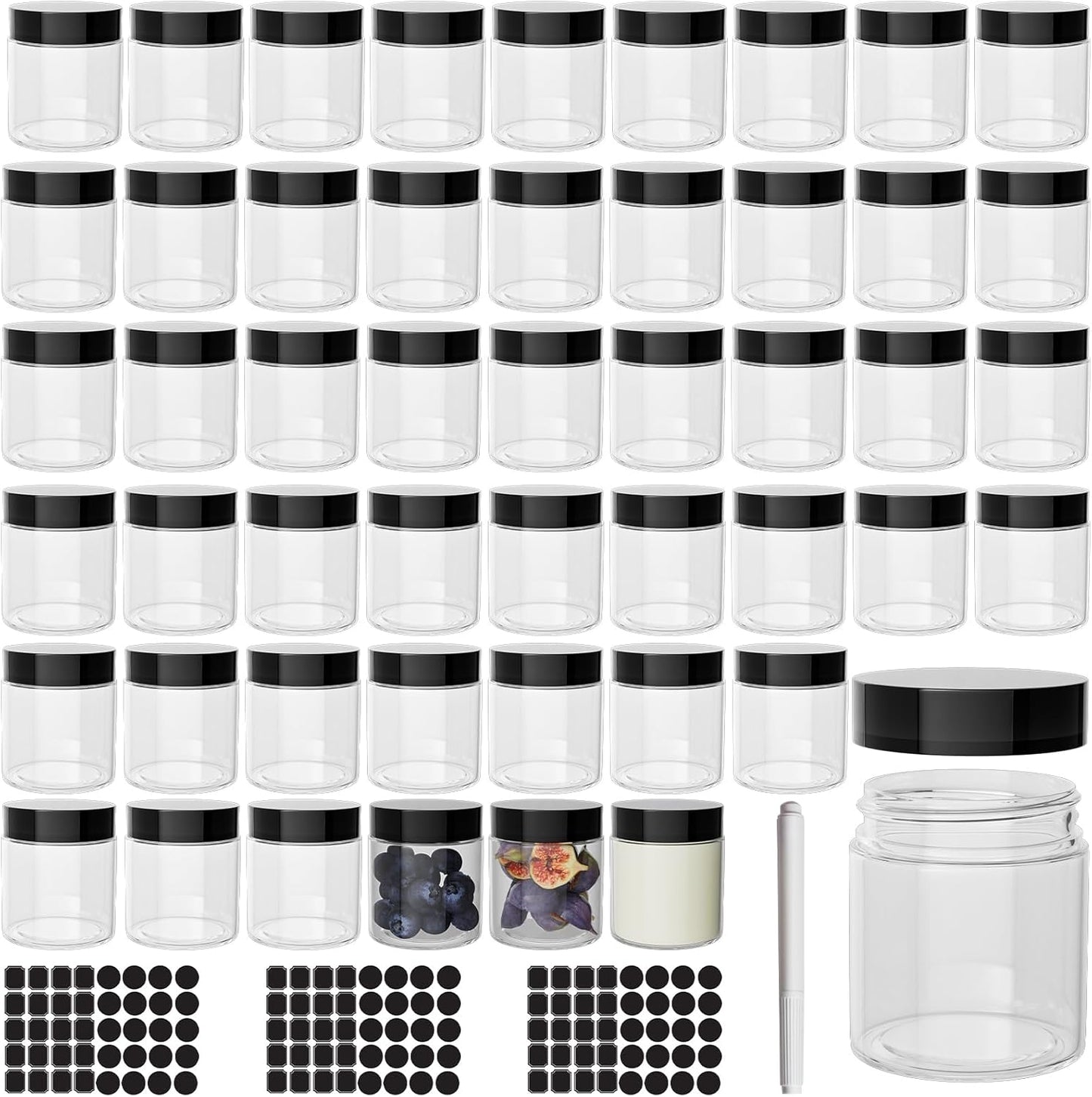 4 oz Clear Plastic Round Jars with Black Lids, 50pcs 4oz 120ml Leak-Proof Wide-Mouth Cosmetic Storage Containers for Kitchen Use, Beauty Products, Cream, Scrubs, Bath Salt and More-BrightBean Baby