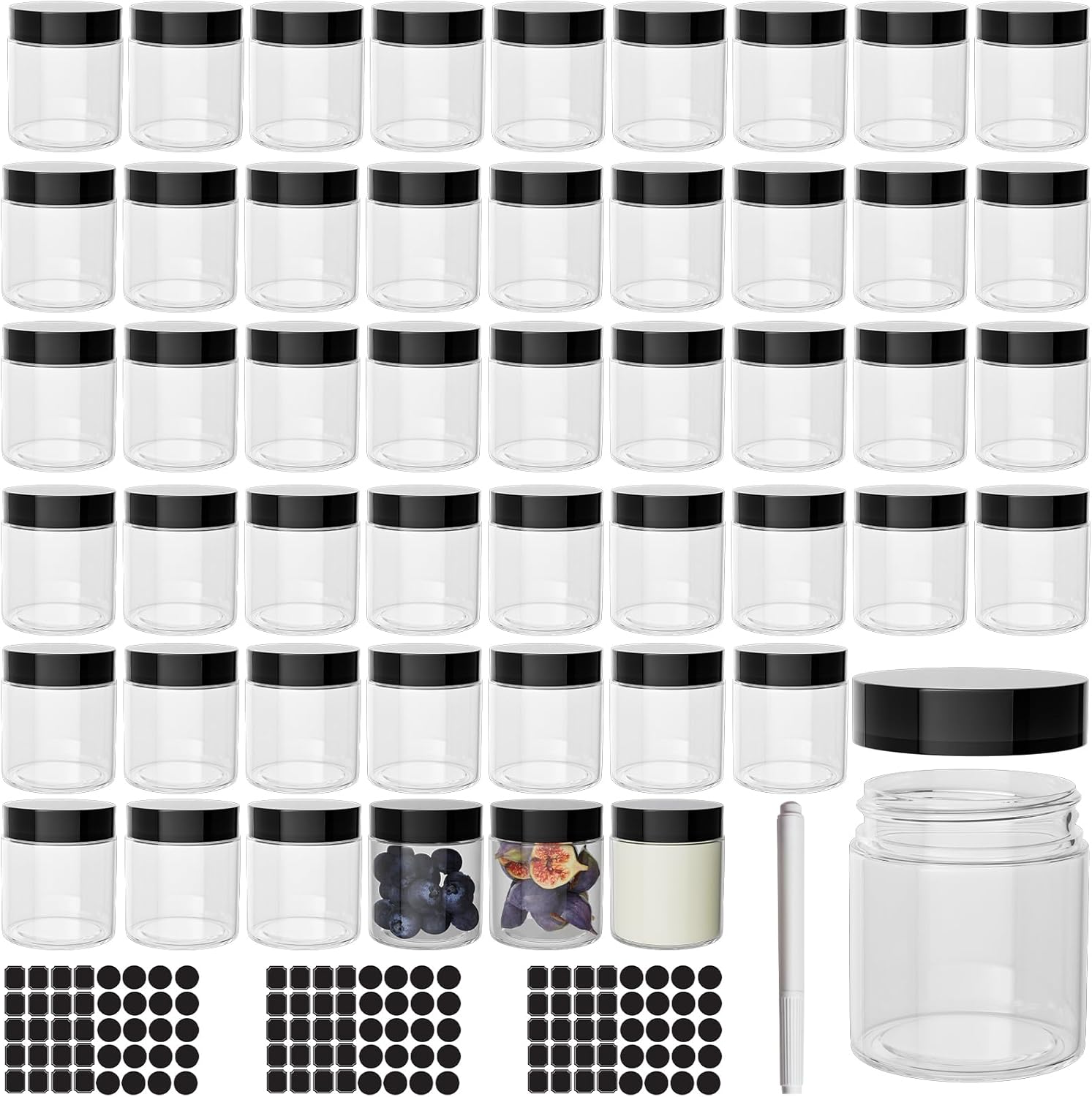 4 oz Clear Plastic Round Jars with Black Lids, 50pcs 4oz 120ml Leak-Proof Wide-Mouth Cosmetic Storage Containers for Kitchen Use, Beauty Products, Cream, Scrubs, Bath Salt and More-BrightBean Baby