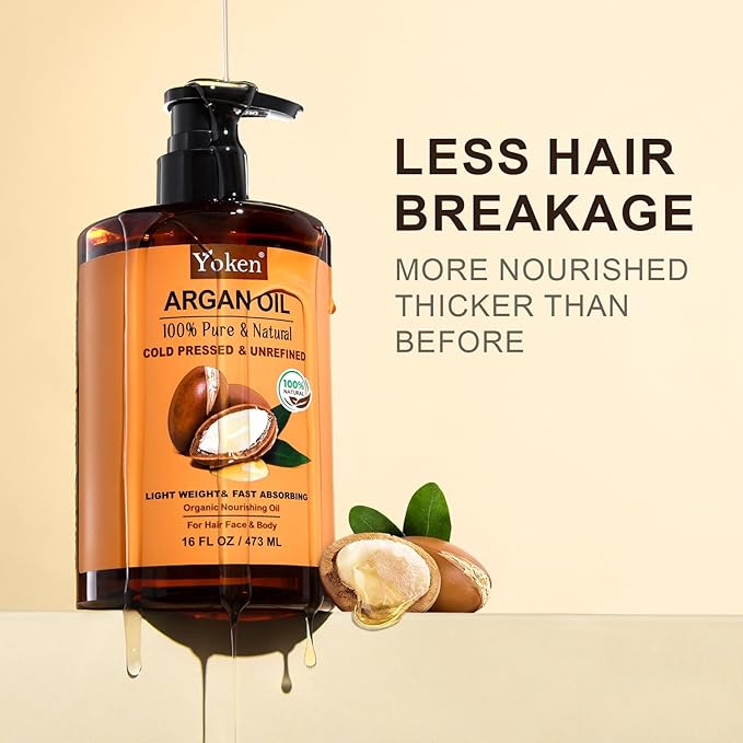 Yoken Argan Oil for Hair, Pure and Natural Morocco Argan Oil, Argon Oil For Hair, Scalp, Face & Skin Care, 100% Cold Pressed Hair Conditioner, Unrefined Argon Nails Carrier Oil (16 Fl Oz)-BrightBean Baby