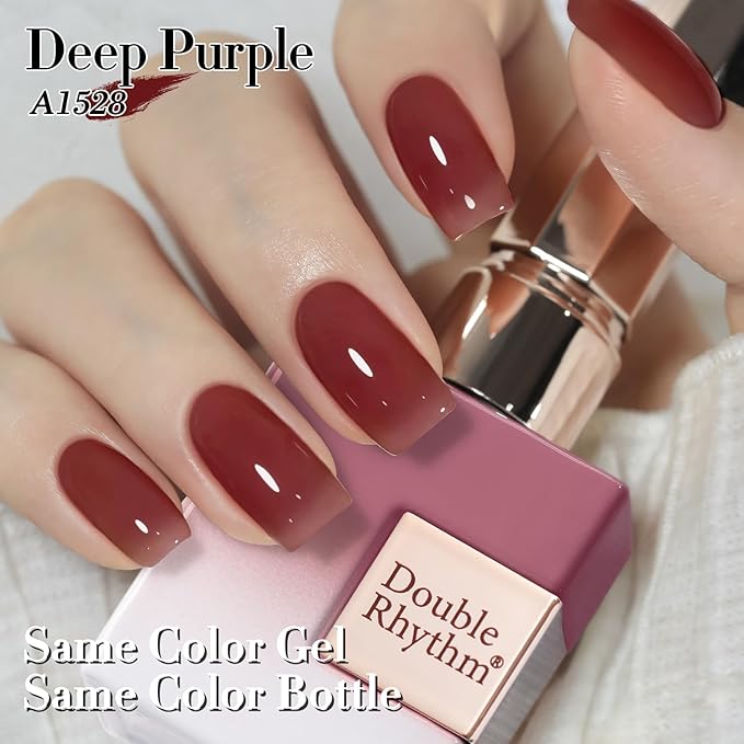 Double Rhythm 0.50 OZ Translucent Gel Polish Same Color Same Bottle Sheer Pastel Neutral Natural Milky 15 ML Jelly UV Nail Art DIY at Home (Deep Purple-A1528)-BrightBean Baby