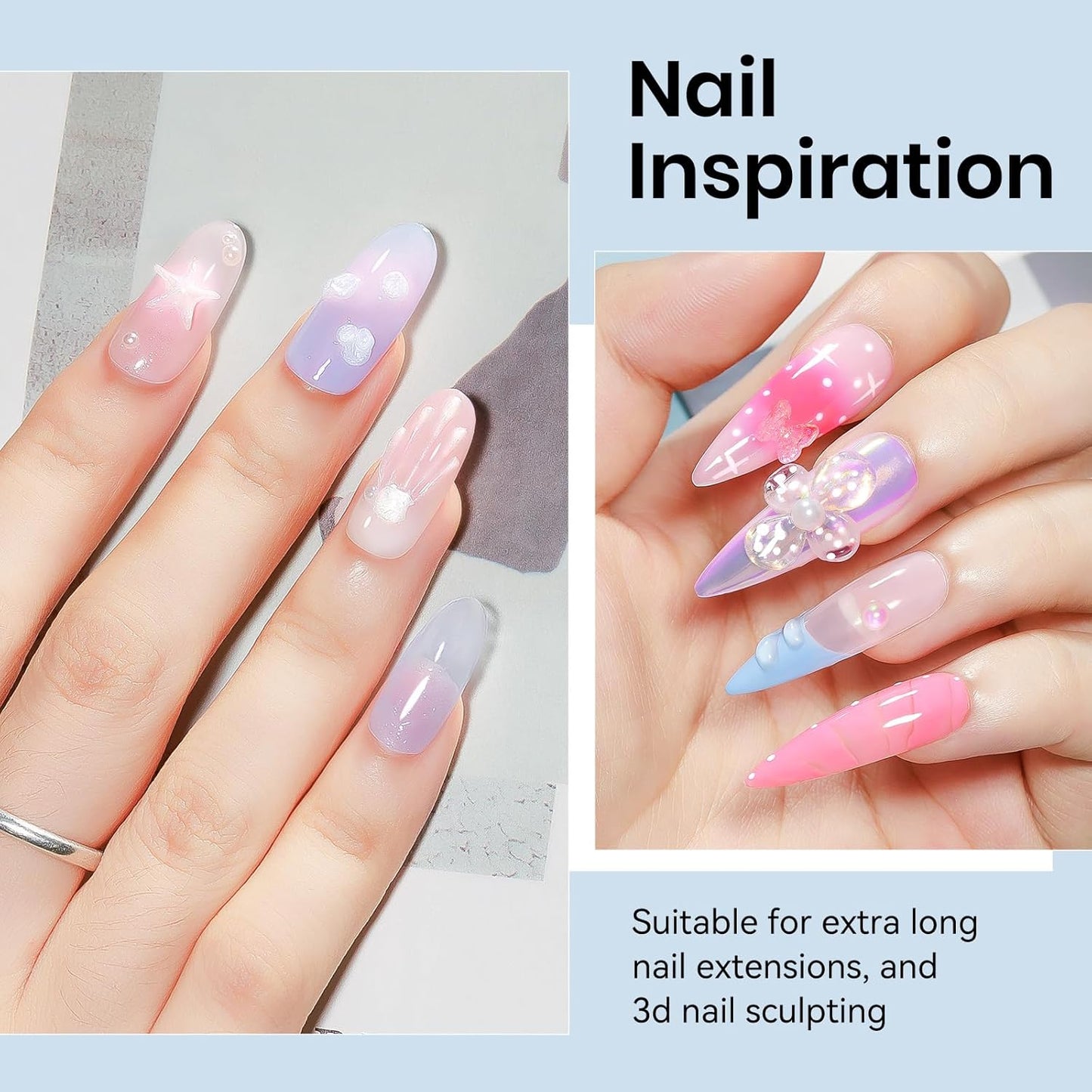 Molding Gel for Nails, Solid Builder Gel for Nails Non-Stick Hand for Modeling Sculpture Nail Extension UV/LED Manicure DIY At Home Clear Pearl White 2PCS-BrightBean Baby