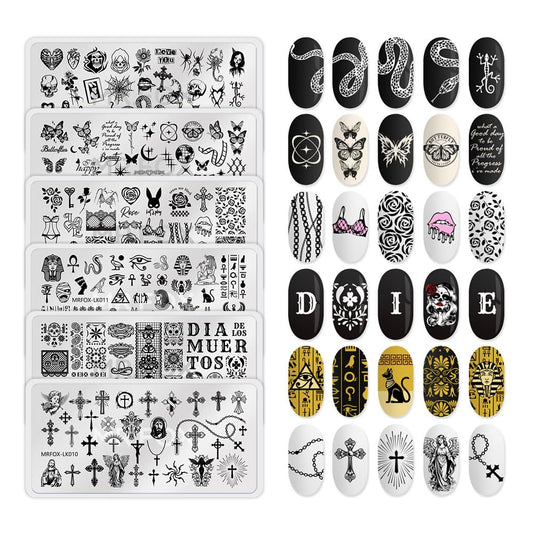 6 Pcs Nail Plates Stamping Set Rose Snake Butterfly Egyptian Cross Nail Art DIY Stamping Template-BrightBean Baby