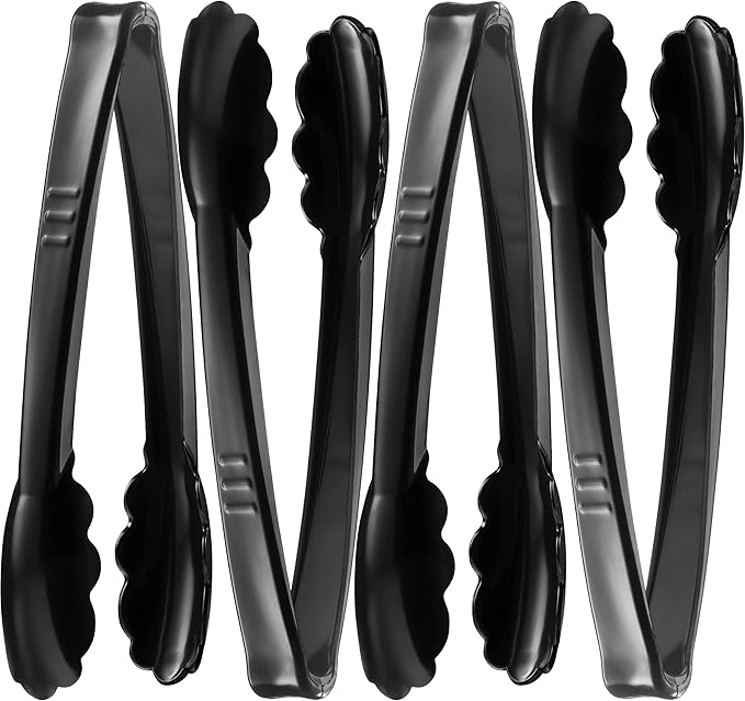Plastic Tongs for Serving (Pack of 12) 9 Inch - Heavy-Duty Hard Plastic Reusable or Disposable Serving Tongs for Catering, Dinner Parties, Banquets, Buffets, Events, Weddings and Everyday Use, Black