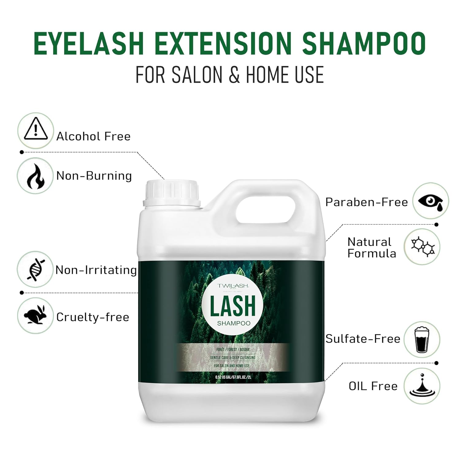 Lash Shampoo Bulk, Eyelash Cleanser for Extensions 2 Liters, Safe Makeup Remover, Non-irritating or Burning Eyelid Foaming Cleanser for Professional Salon and Home Use (Forest-2L)-BrightBean Baby