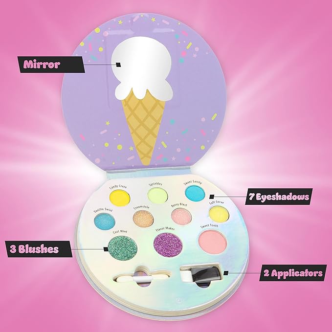 Expressions Cool Glisten & Glitter Makeup Palette 10 Color Eyeshadow Palette & Blush Makeup Novelty Beauty Set, Fold Out Compact with Mirror, Cute Makeup Kit Gifts - Washable, Non-Toxic-BrightBean Baby