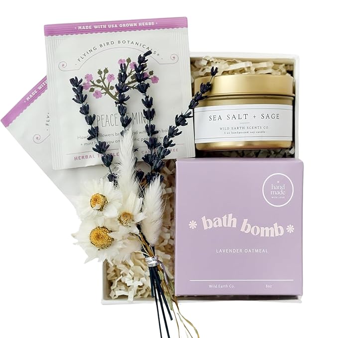 Unboxme Gifts Mini Lavender Spa Gift Set - Relaxation Gift Basket for Women - Self Care Package with Lavender Candle, Bath Bomb, Soap, Greeting Card & More-BrightBean Baby