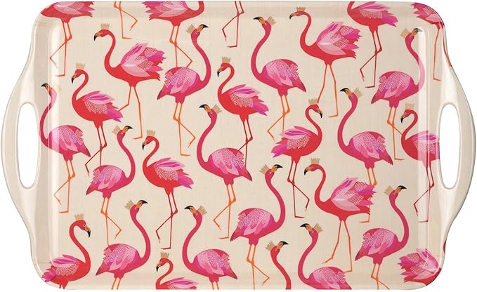 Pimpernel Sara Miller London Flamingo Collection Melamine Tray – (19.25" x 11.5") Large Rectangular Platter with Handles, Decorative Tropical Bird Print for Serving Meals & Beverages