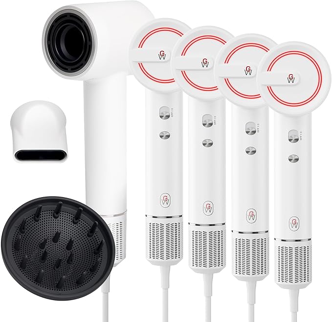 GroWell Ionic Hair Dryer, High-Speed Brushless Motor Professional Blow Dryer for Fast Drying, Low Noise, Lightweight, Compact Hair-Dryer with Diffuser for Curly Hair (4 Pack)-BrightBean Baby