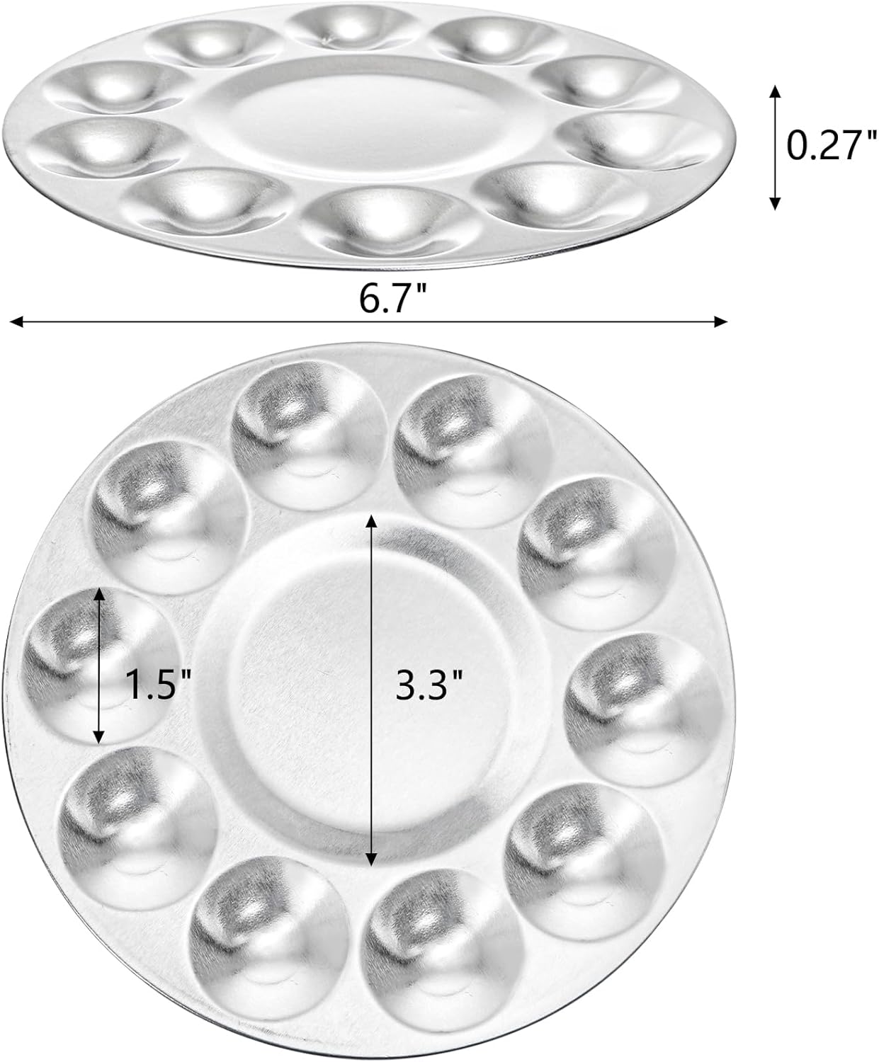 10 Pack Paint Tray Palettes, 6.7" Metal Paint Mixing Pallets, 10-Well Painting Palette, Washable Round Paint Holder Tray for DIY Craft Professional Watercolor Oil Art Painting Project, Silver-BrightBean Baby