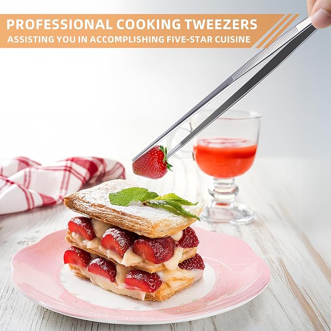 3 Pcs Kitchen Tweezers, 12'' and 11.6" Stainless Steel Tongs For Cooking, Professional Cooking Tongs, Chef Cooking Tweezers, Sea food, BBQ, Plating and Serving
