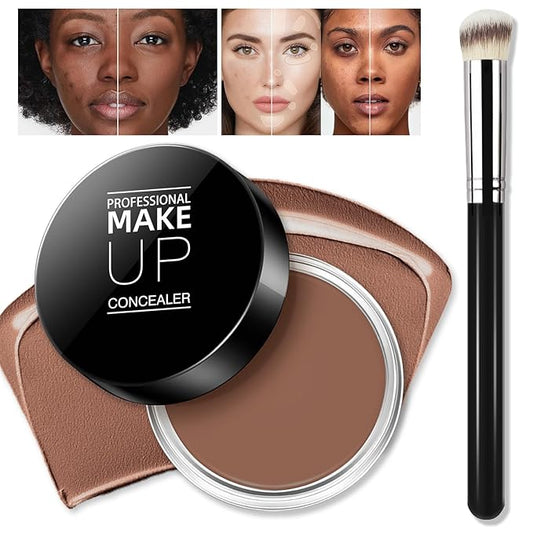 Cream Concealer Full Coverage Makeup, Matte Color Correcting Concealer with Brush, Waterproof, Conceals Blemish, Pores and Spots, Under Eye Makeup Concealer for Dark Circles (#07 DEEP)-BrightBean Baby