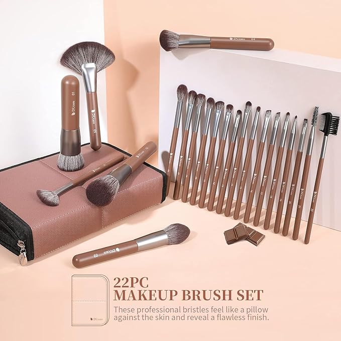DUcare Professional Makeup Brush Set 22Pcs with Travel Case Synthetic Kabuki Foundation Brush, Face Powder Brush, Blush Brush, Concealer Brush, Eyeshadow Brushes-BrightBean Baby