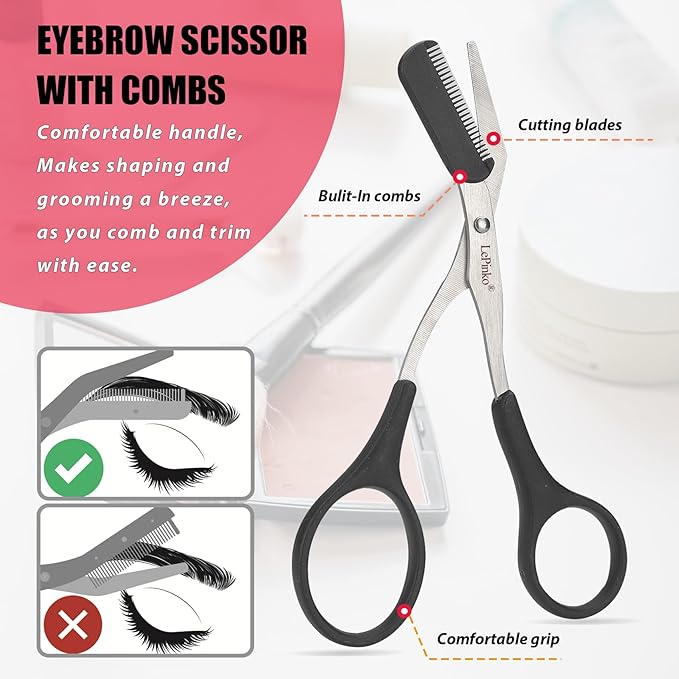 Eyebrow Trimmer Kit, 7 in 1 Eyebrow Scissors, Tweezer, Razor, Gromming Scissors Brush for Women Men, Gifts for Stocking Stuffers - Black-BrightBean Baby