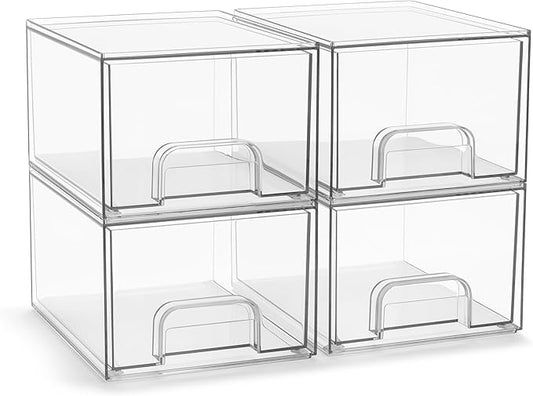 Sorbus Acrylic Storage Containers - 4 Pack, Stackable Storage Bins Set for Bathroom Organization - Clear Acrylic Drawer Organizers - Makeup Case Pull-Out Drawers (4.4’’ Tall)-BrightBean Baby