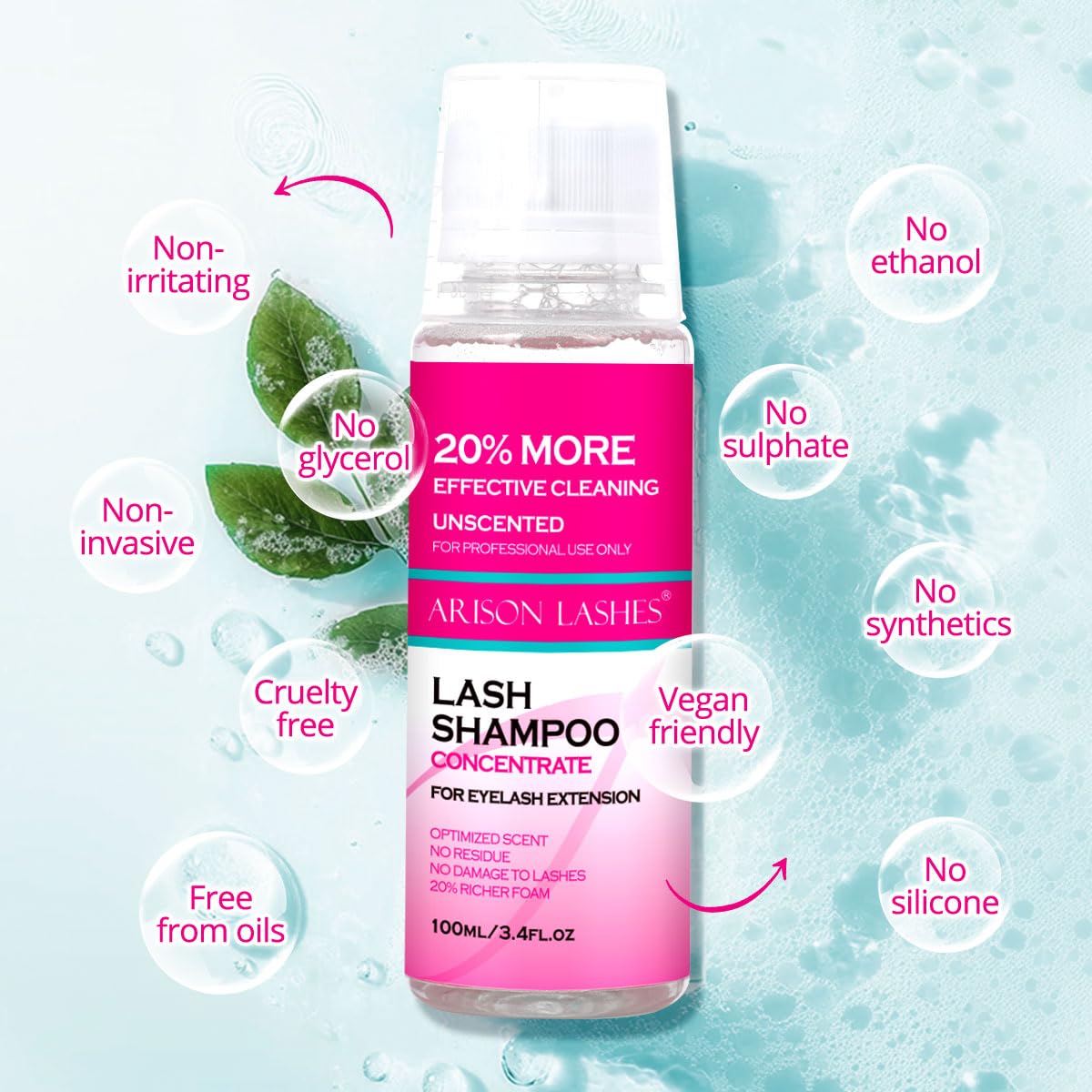 ARISON LASHES Lash Shampoo Concentrate for Lash Extensions 100ML Eyelash Cleanser Concentrate Oil-Free Eyelash Extension Shampoo with Salon Home Care(Unscente)-BrightBean Baby