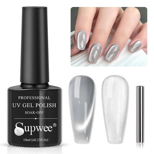 Moonlight Cat Eye Gel Nail Polish 10ml Silk Magnetic Nail Polish Glass Cateye Gel Polish with Magnetic Stick Soak Off UV LED Nail Lamp Nail Art Manicure Salon Home DIY 001, Gray-BrightBean Baby