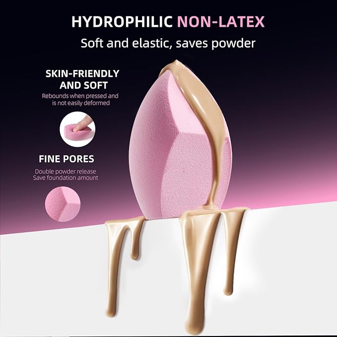 Makeup Brush Set, Flat Top Kabuki Brush Premium Foundation Brush for Liquid, Cream, and Powder with 2 Makeup Sponge for Foundation, Powder, Blush, and Concealer-BrightBean Baby