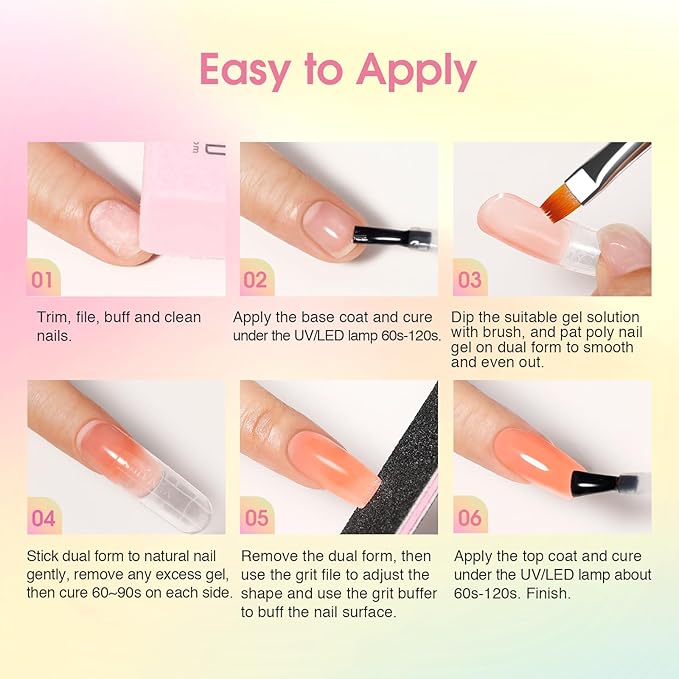 ROSALIND Poly Nail Gel Kit -14 Colors Nail Art Accessories kit Clear Nude Nail Extension Gel Starter with Slip Solution White Nude Pink Nail Extensions Gels Set with Mini UV Lamp-BrightBean Baby