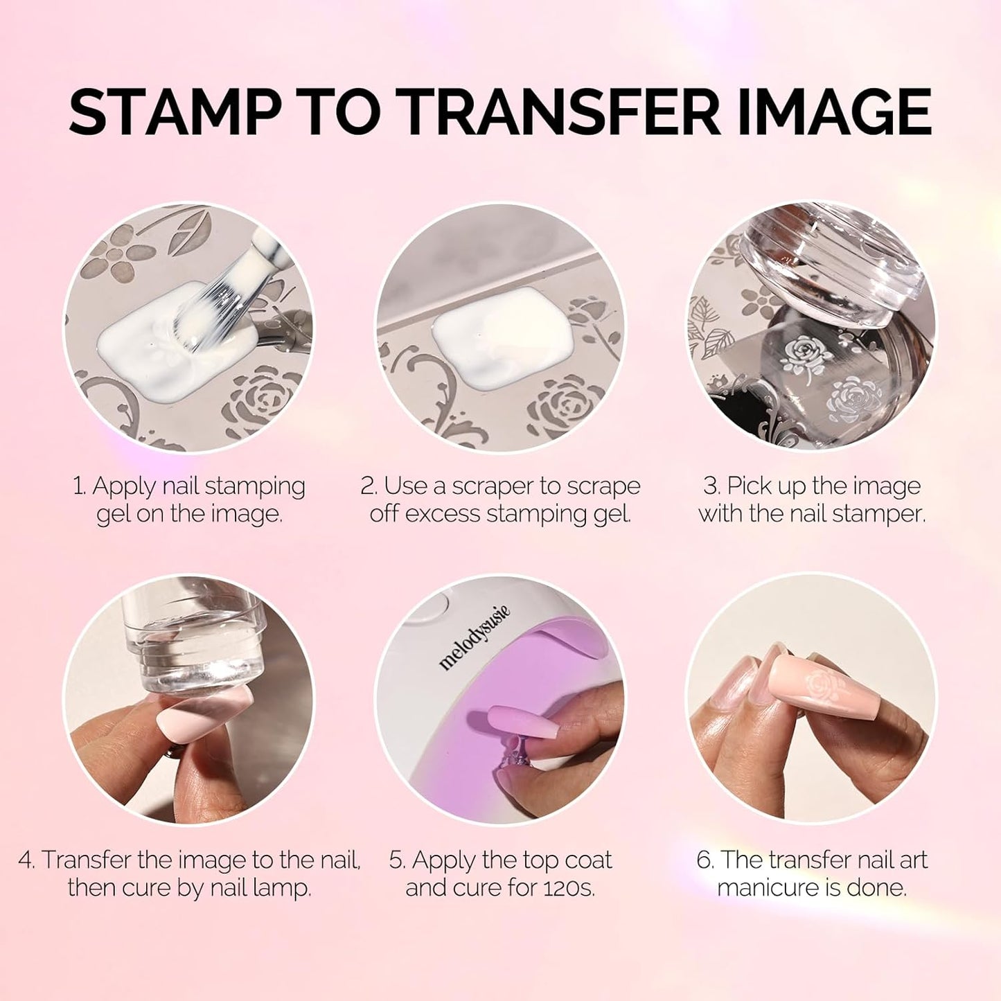 MelodySusie French Nail Stamper Kit, Silicone Stampers with Scrapers, 4PCS DIY Home Nail Design Salon, Clear-BrightBean Baby