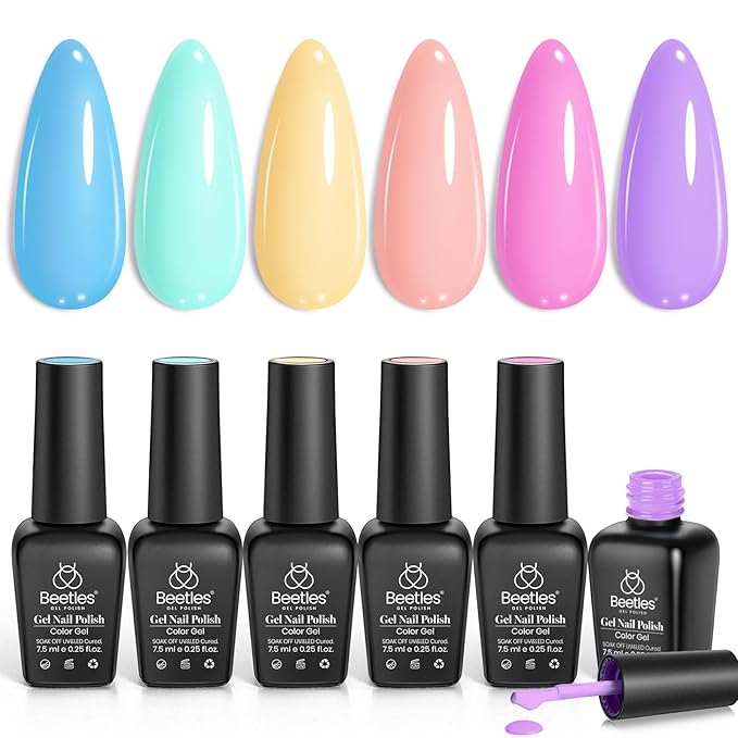 Beetles Pastel Gel Nail Polish Set, 6 Colors Unicorn Collection Blue Yellow Pink Gel Polish Soak off Uv Led Lamp Baby Blue Yellow Purple Decorations Nail Art Nail Gifts for Women-BrightBean Baby